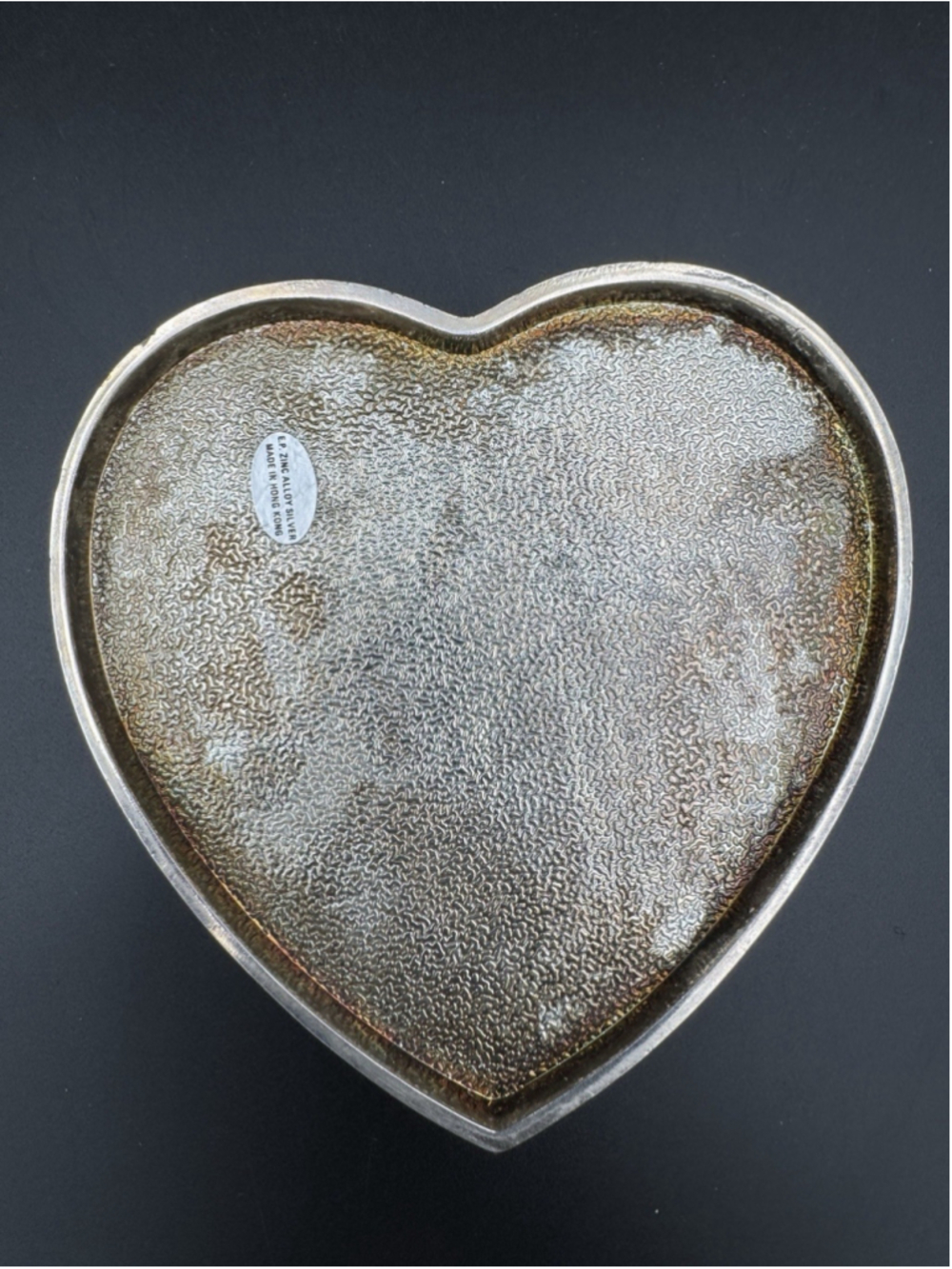 Vintage Coquette Heart Shaped Trinket Box, Silver Tone with Gold Tone Bow - Picture 5 of 5